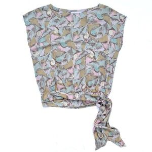 Vintage 80s Norton & Company Pastel Purple Pink Blue Abstract Side Tie Blouse